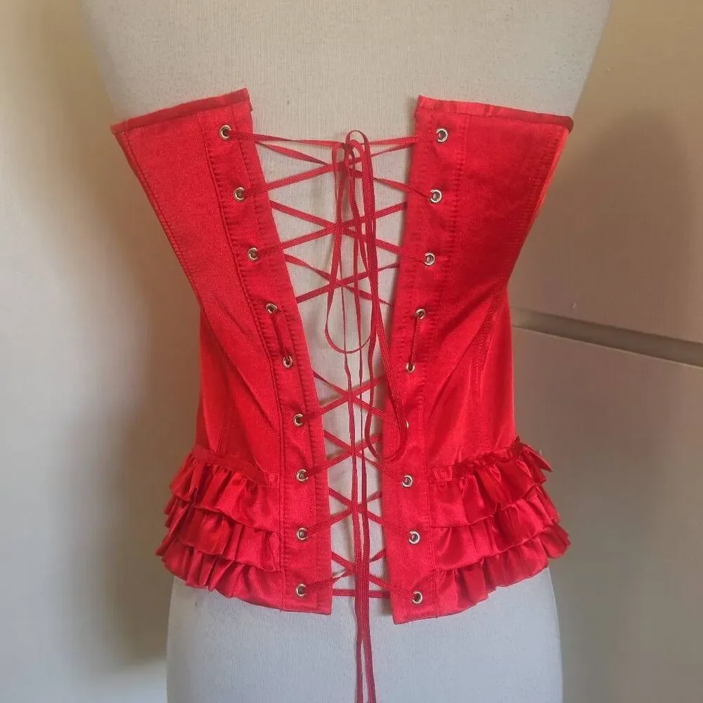 Leg Avenue Corset Bustier Top Red Satin Lingerie Sexy Romantic Y2K NWOT M - Picture 5 of 8